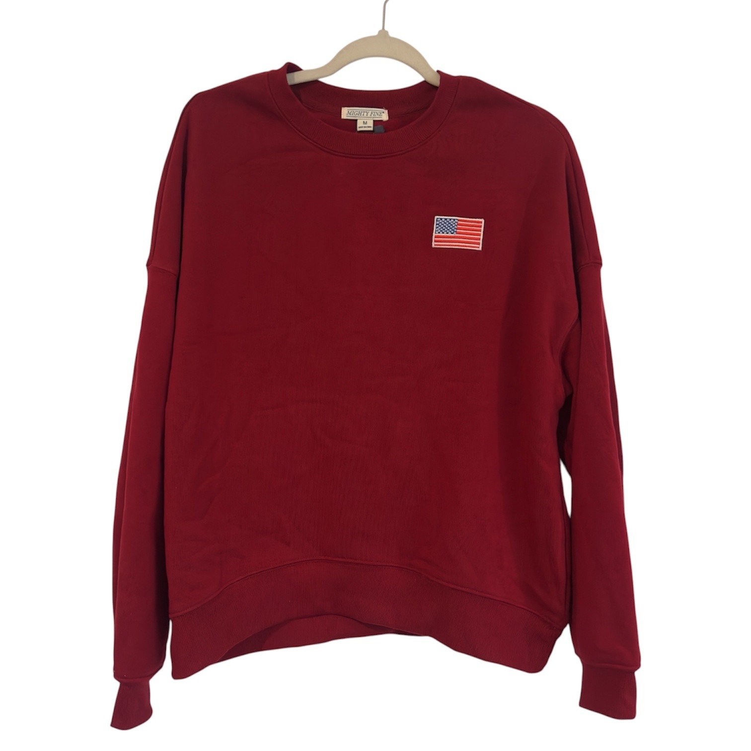 Mighty Fine Womens American Flag Patch Crewneck Sweatshirt Red Medium New
